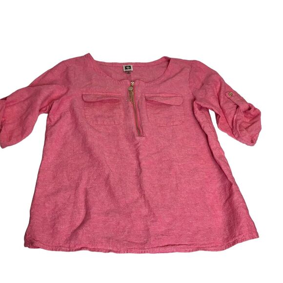 Anne Klein Linen Viscose Blouse Women's Size M Pink Rolled Sleeves - Picture 10 of 12